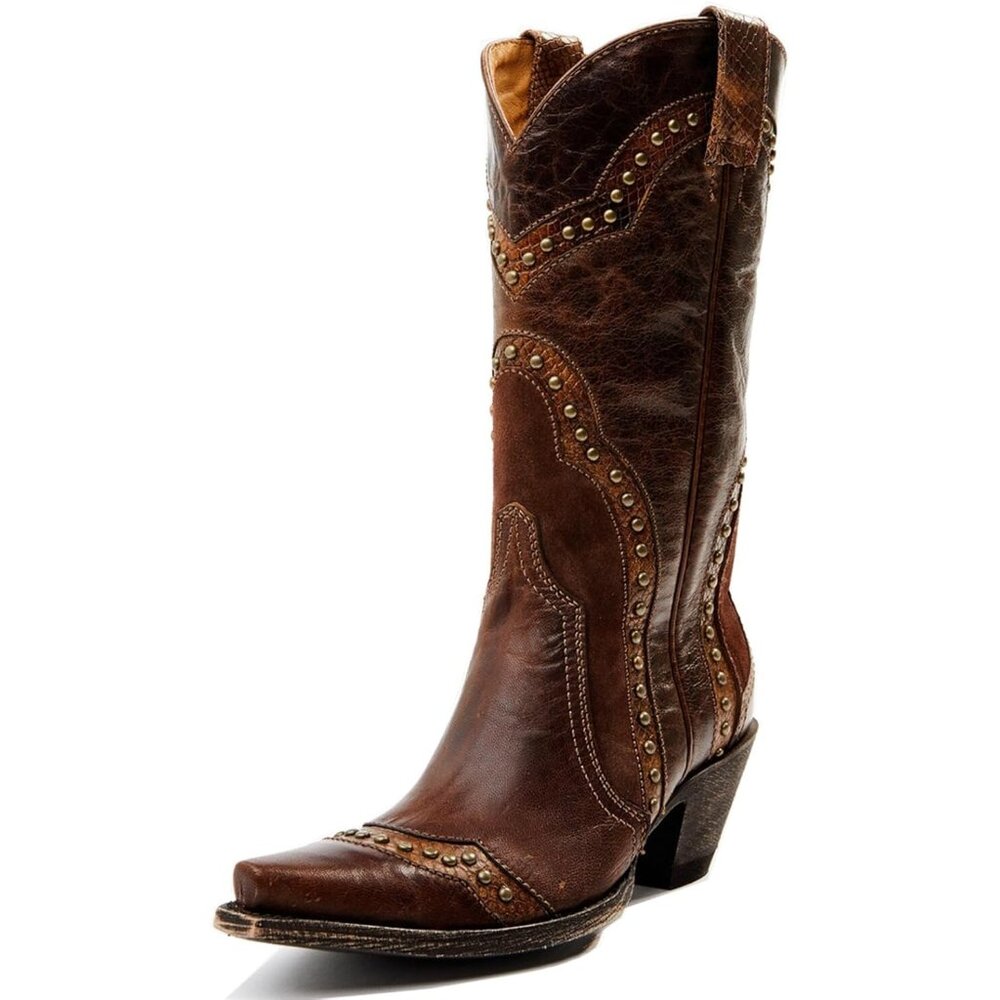 Women's Brown Western Boot Cowgirl Pointed Toe Pull On Mid Calf Classic Fashion
